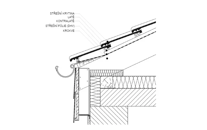 Detail šikmé střechy bez přesahu