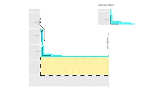 Detail ukončení hydroizolační vrstvy na svislou stěnu – nezatepleno